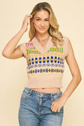 Julia - Pattern V-Neck Sweater Vest
