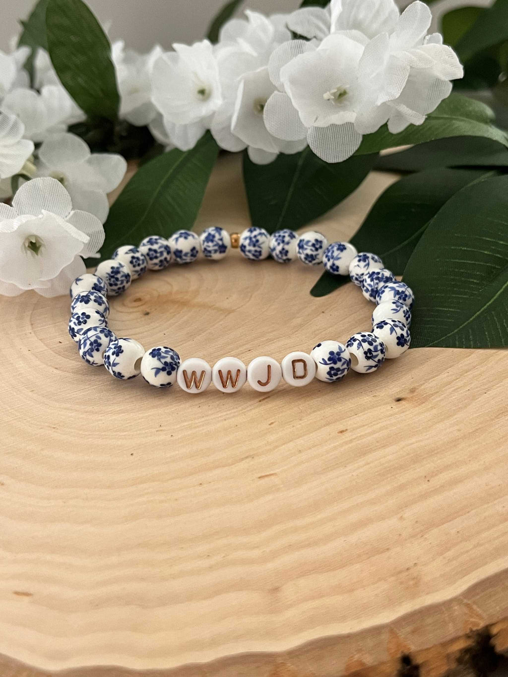 WWJD Bead Bracelet Natural Stone Faith Jewelry