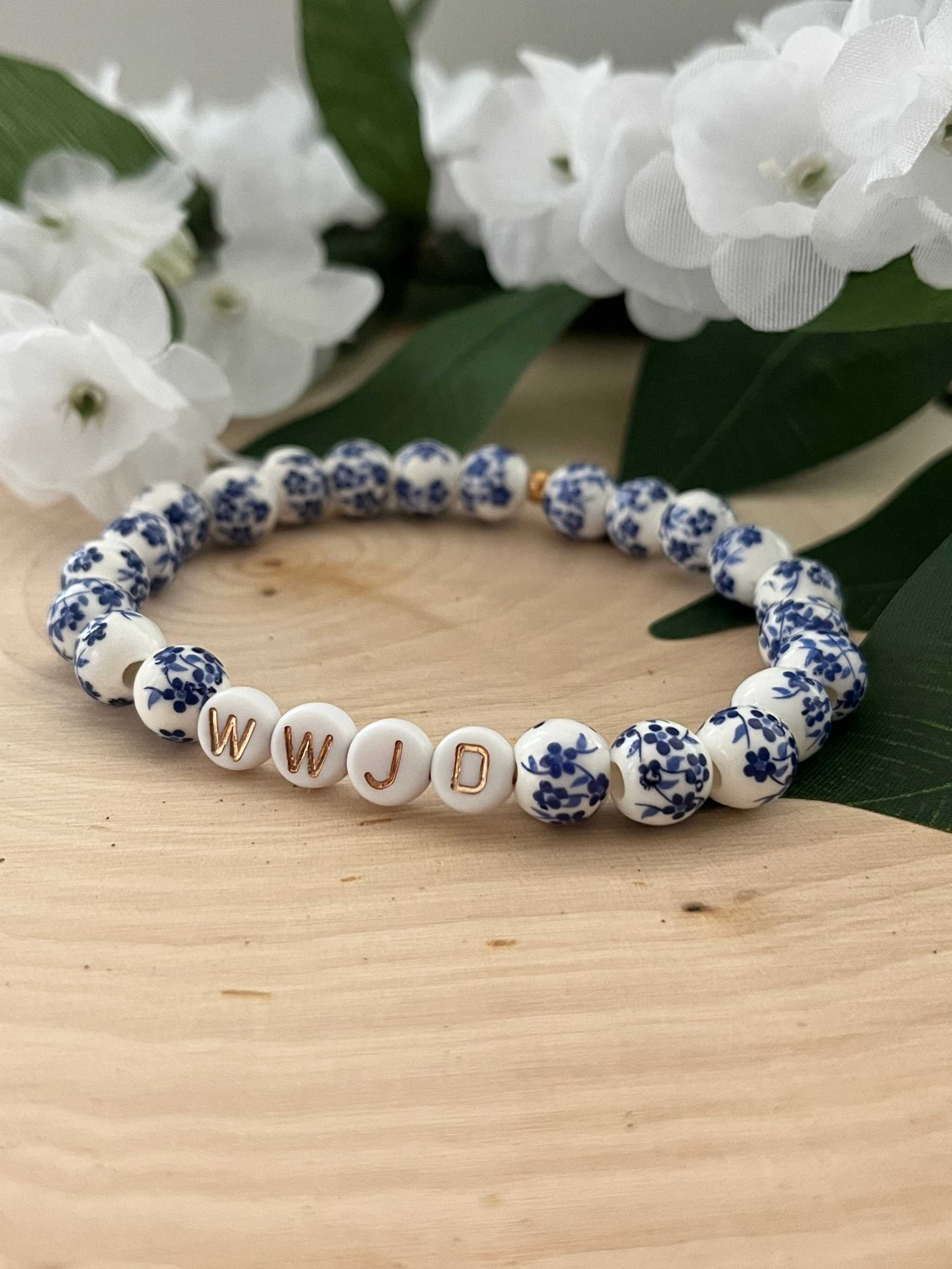 WWJD Bead Bracelet Natural Stone Faith Jewelry