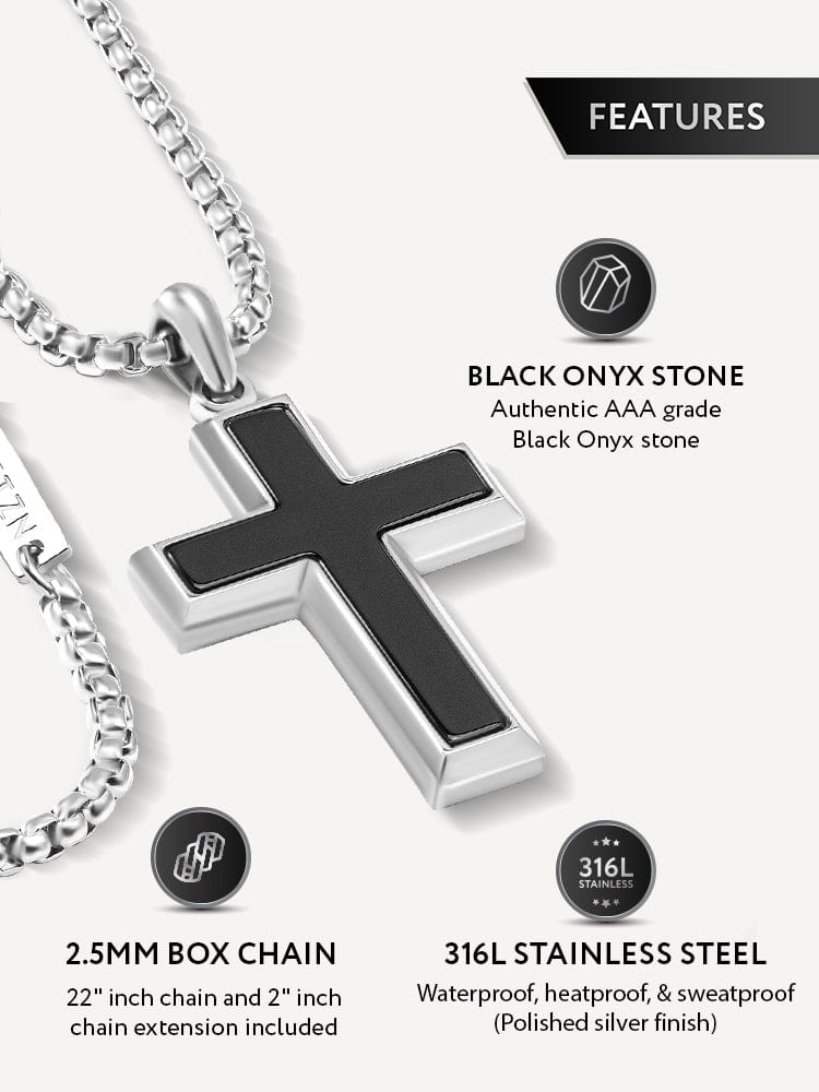 Men's Black Onyx Cross Pendant Necklace