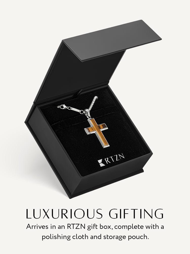 Men's Tiger Eye Cross Pendant Necklace