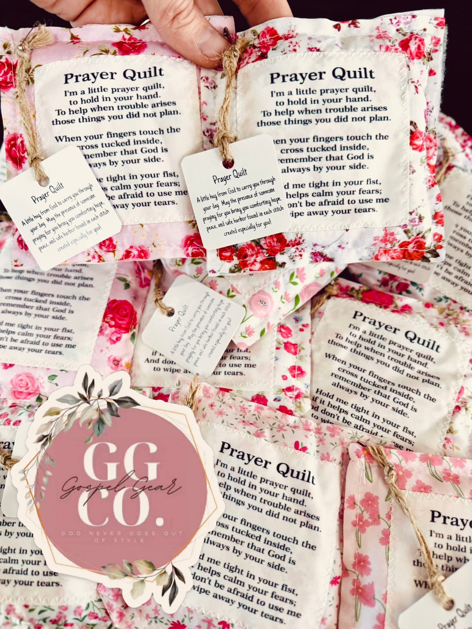 Faith In Your Hands Floral Pink Handmade Pocket Prayer Quilt