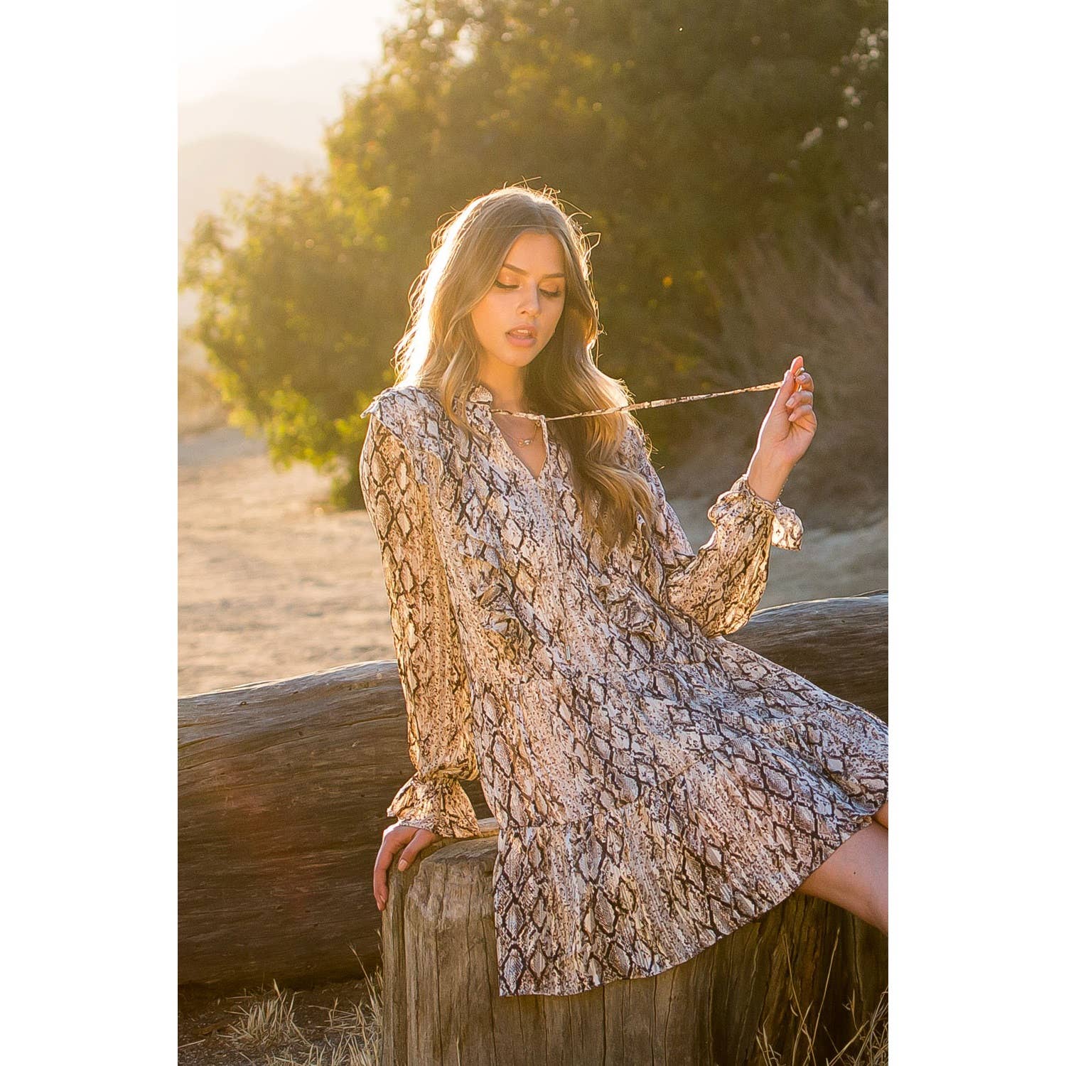 Vera-Snake Print Ruffle Dress