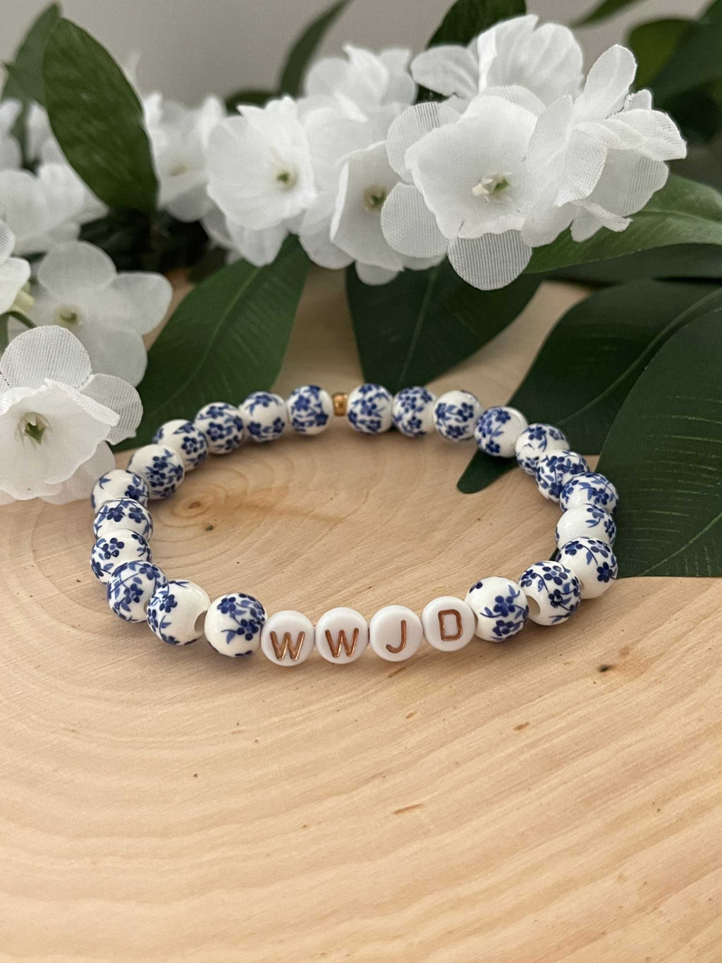 WWJD Bead Bracelet Natural Stone Faith Jewelry