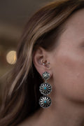 3 Concho Dangle Earrings with Faux Turquoise - 2 1/4 inch drop