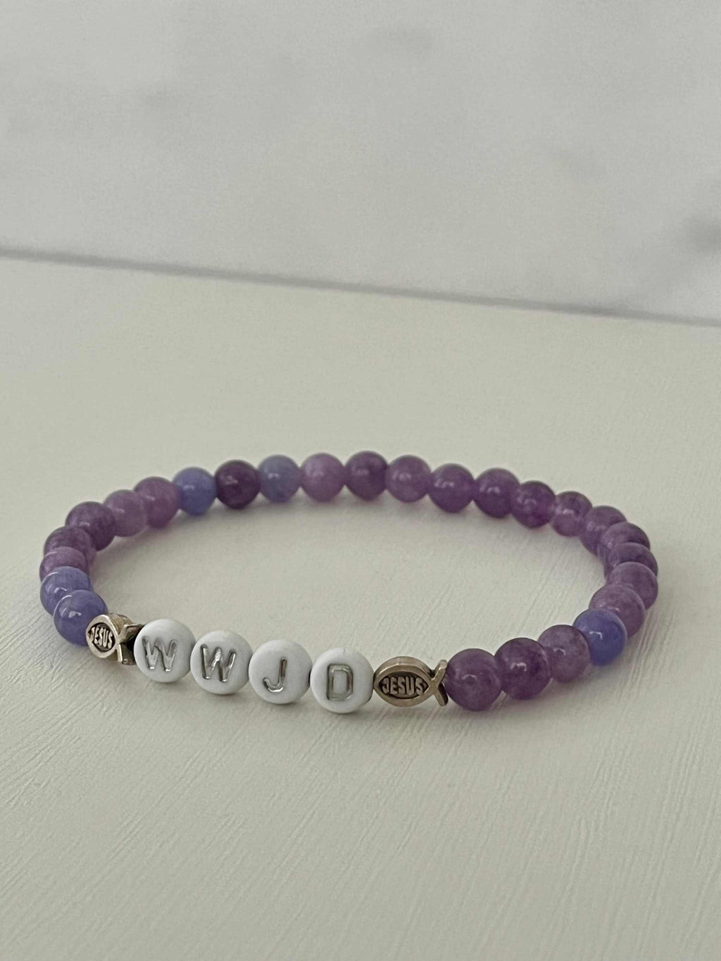 WWJD Bead Bracelet Natural Stone Faith Jewelry