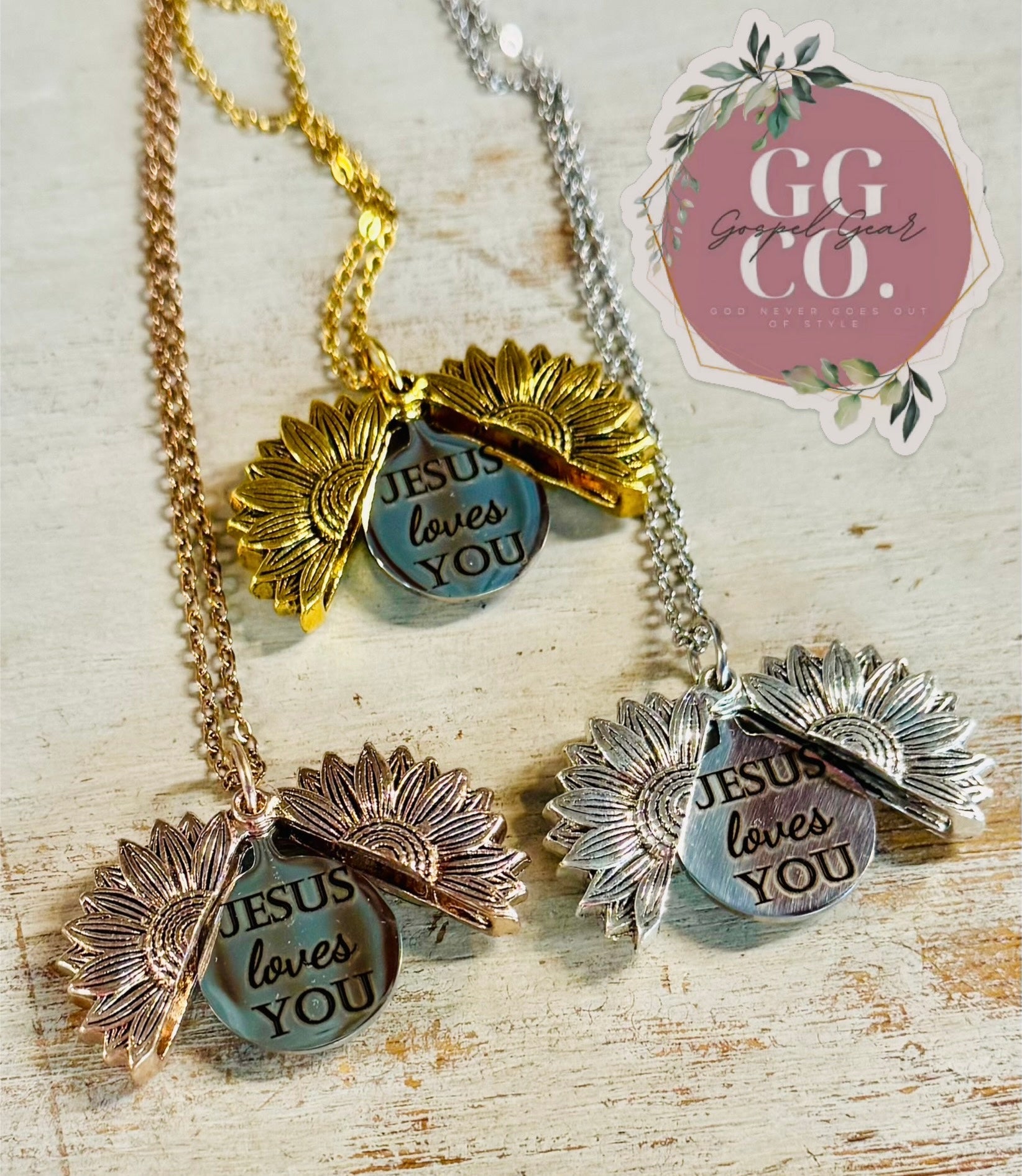 Jesus Loves You Hidden Sunflower Message Necklace