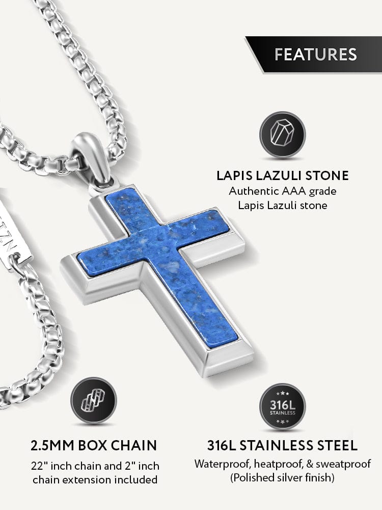 Men's Lapis Lazuli Cross Pendant Necklace