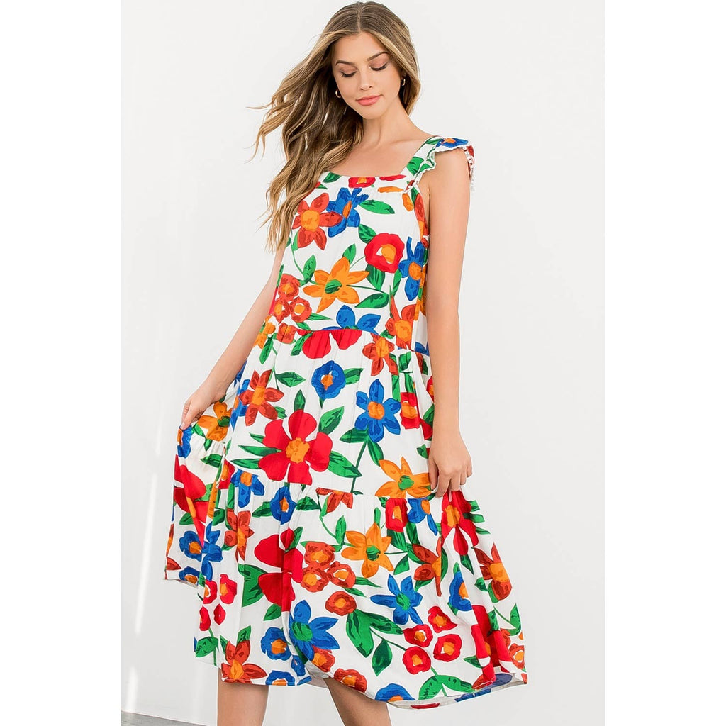 Marlow-Floral Print Tiered Midi Dress