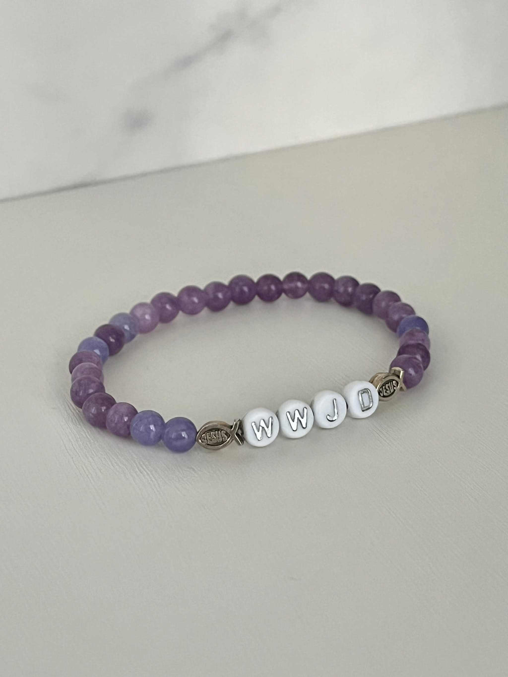 WWJD Bead Bracelet Natural Stone Faith Jewelry