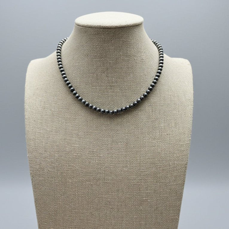 5mm Burnished Silver Pearl Choker & Earring Set | Adjustable Western Jewelry