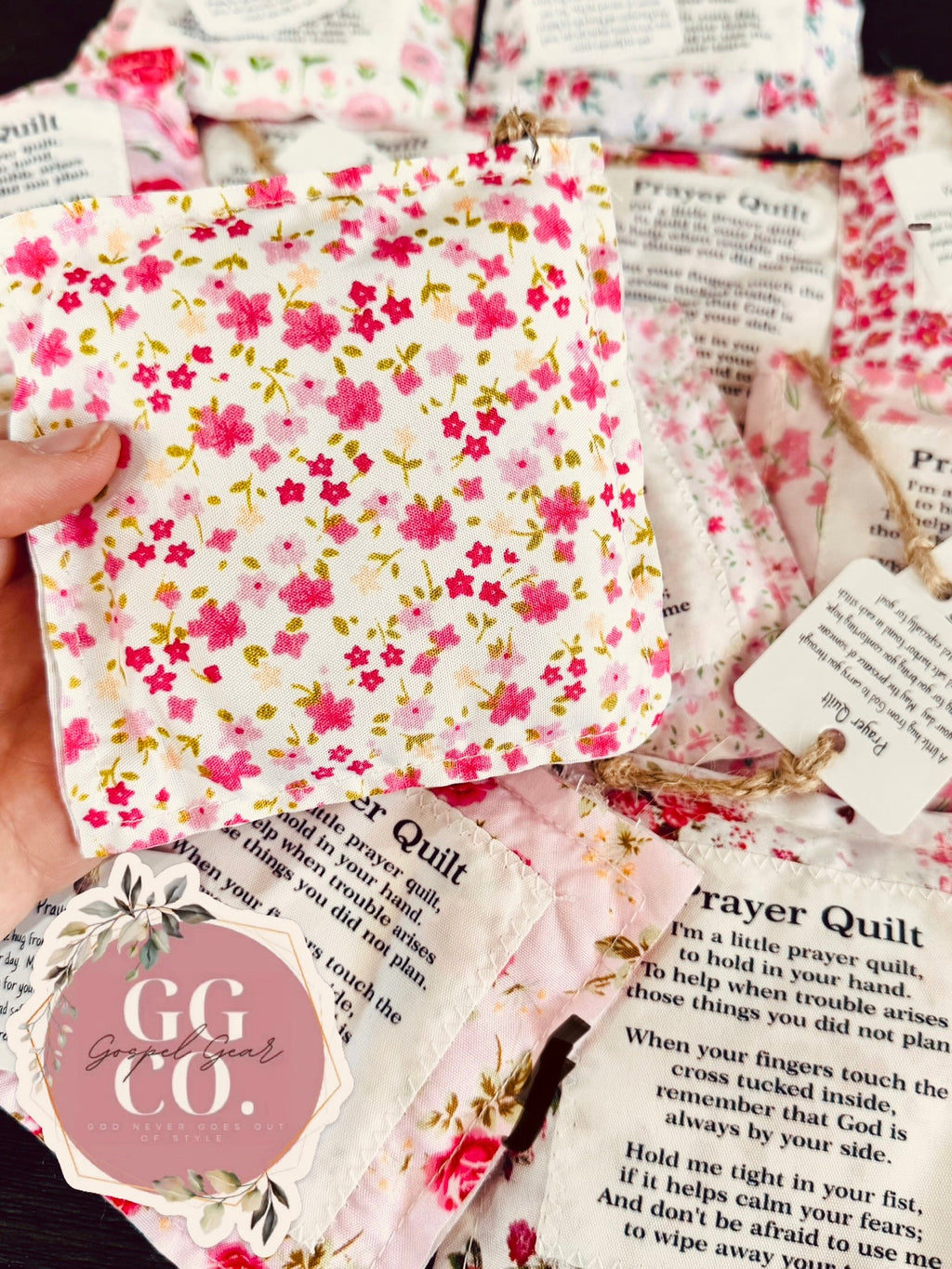 Faith In Your Hands Floral Pink Handmade Pocket Prayer Quilt
