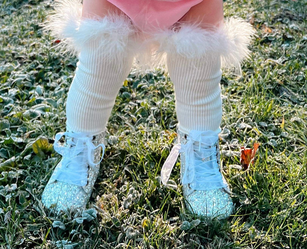 White Knee High Fur Socks
