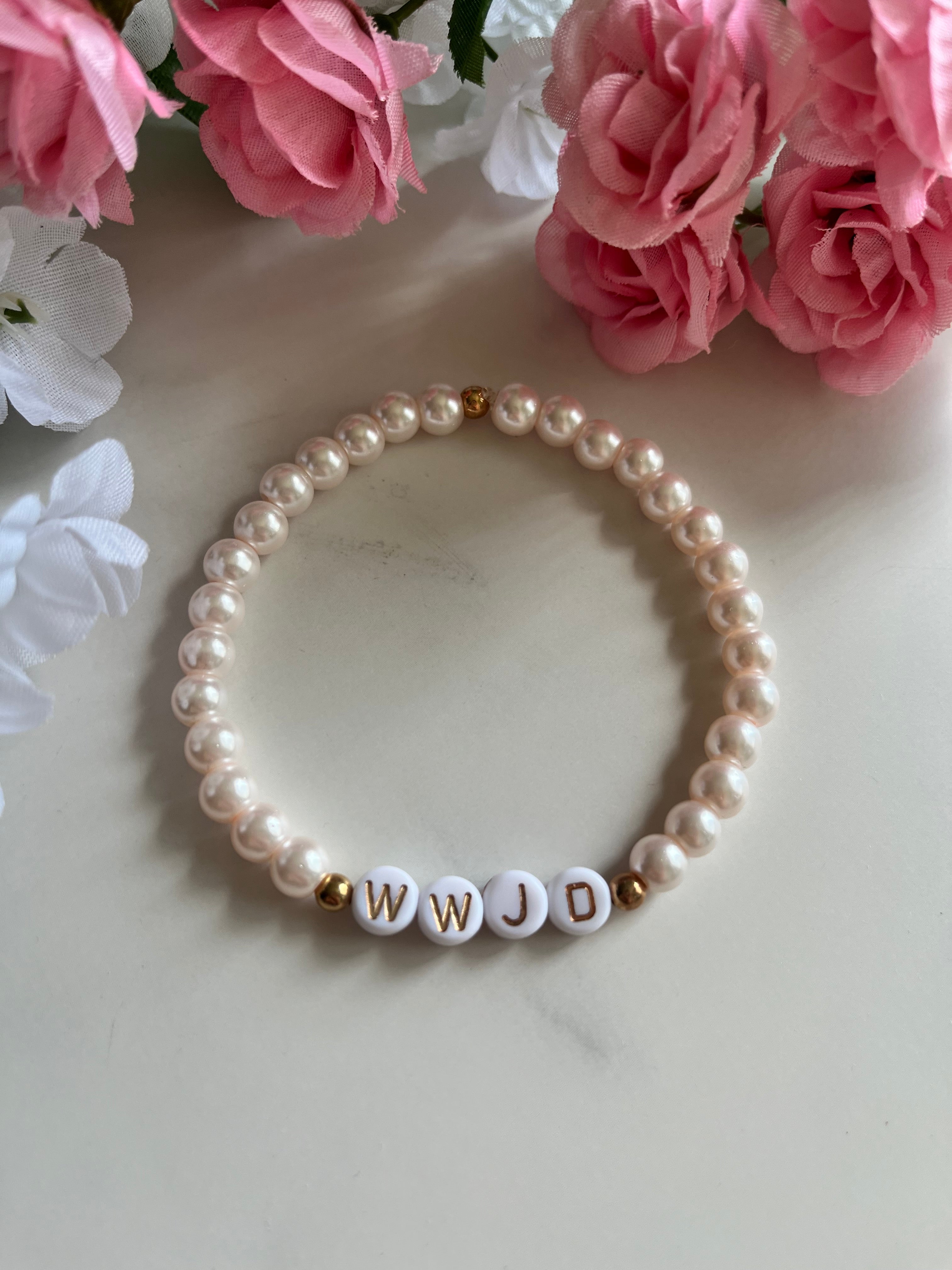 WWJD Bead Bracelet Natural Stone Faith Jewelry