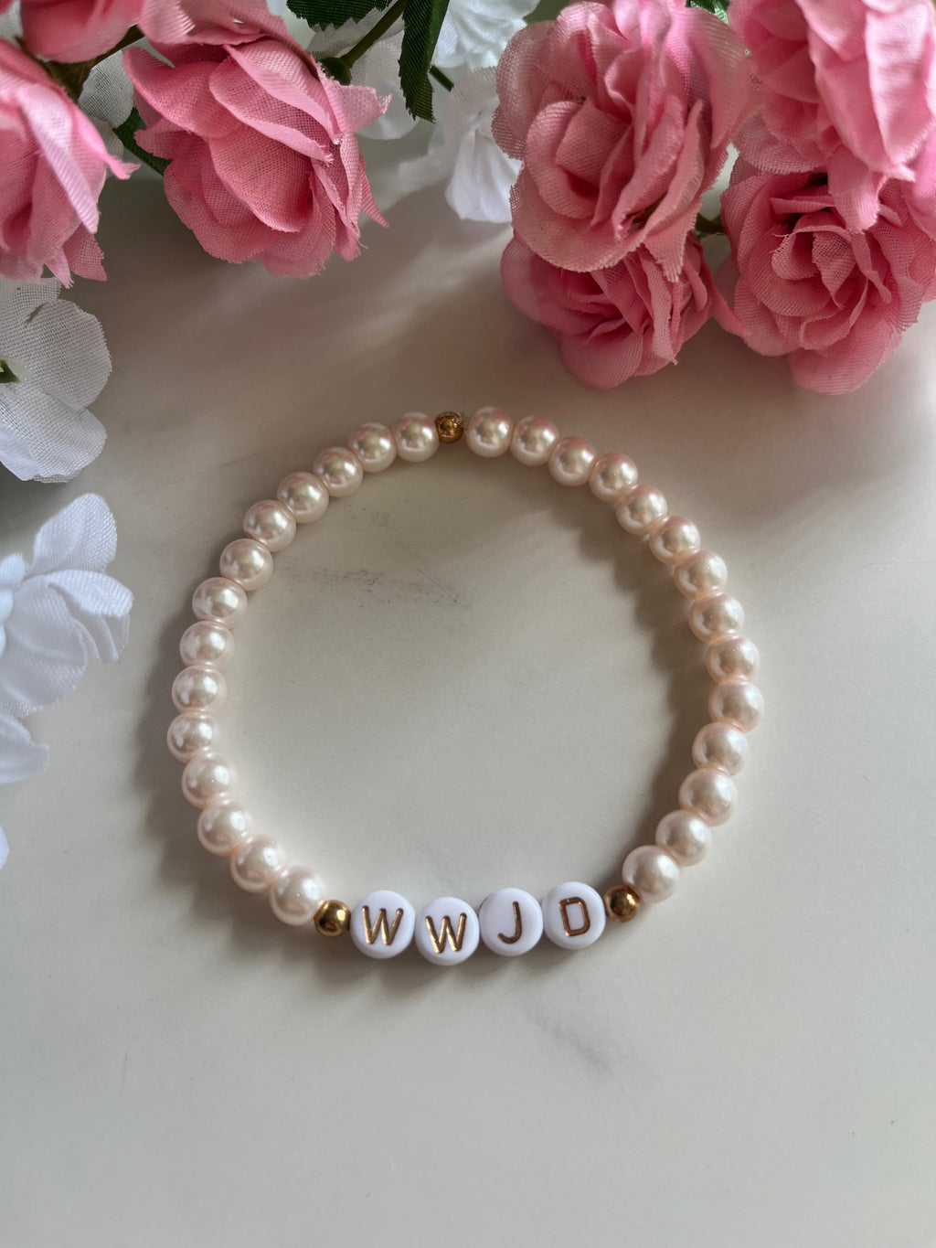 WWJD Bead Bracelet Natural Stone Faith Jewelry