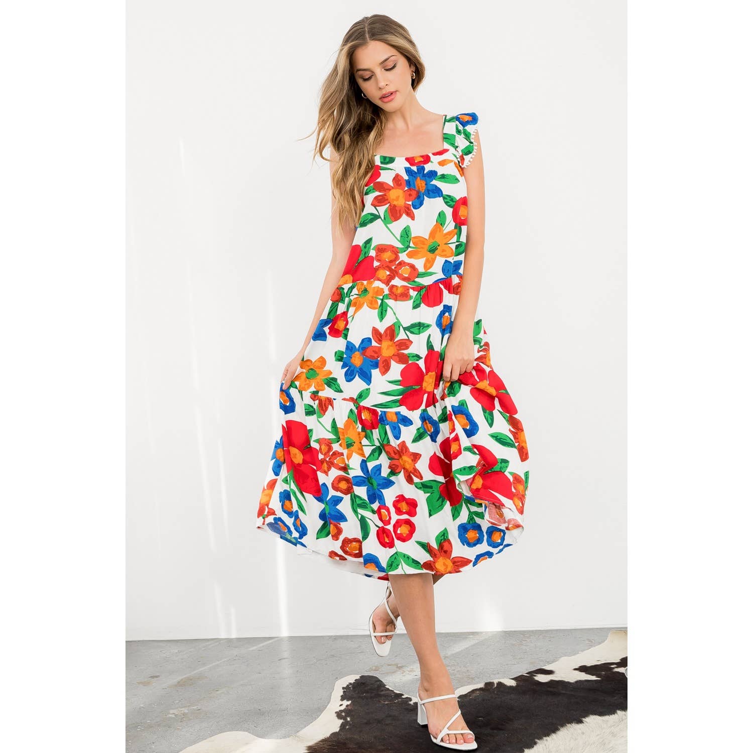 Marlow-Floral Print Tiered Midi Dress