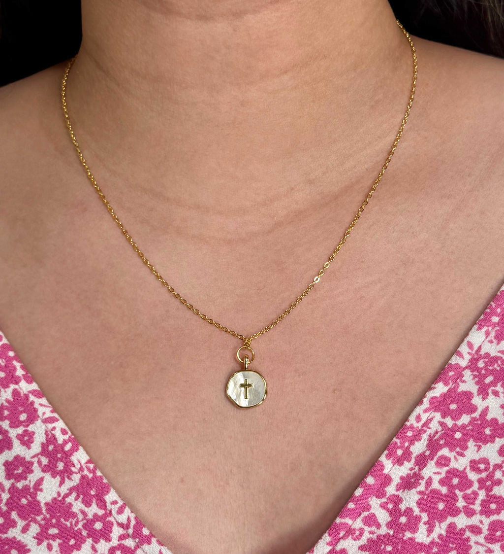 Gold Necklace with Pearl Cross
