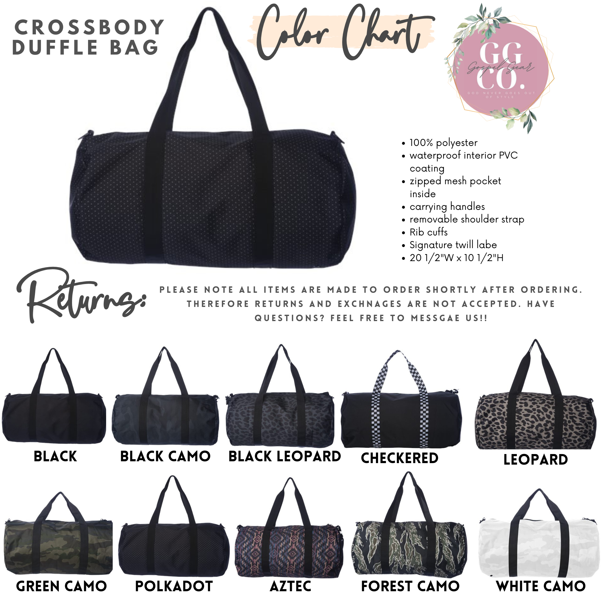 Floral Cross Embroidered Duffle Bag – Faith + Function