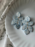 Handmade Polymer Clay Blue & White Porcelain Bunny Earrings