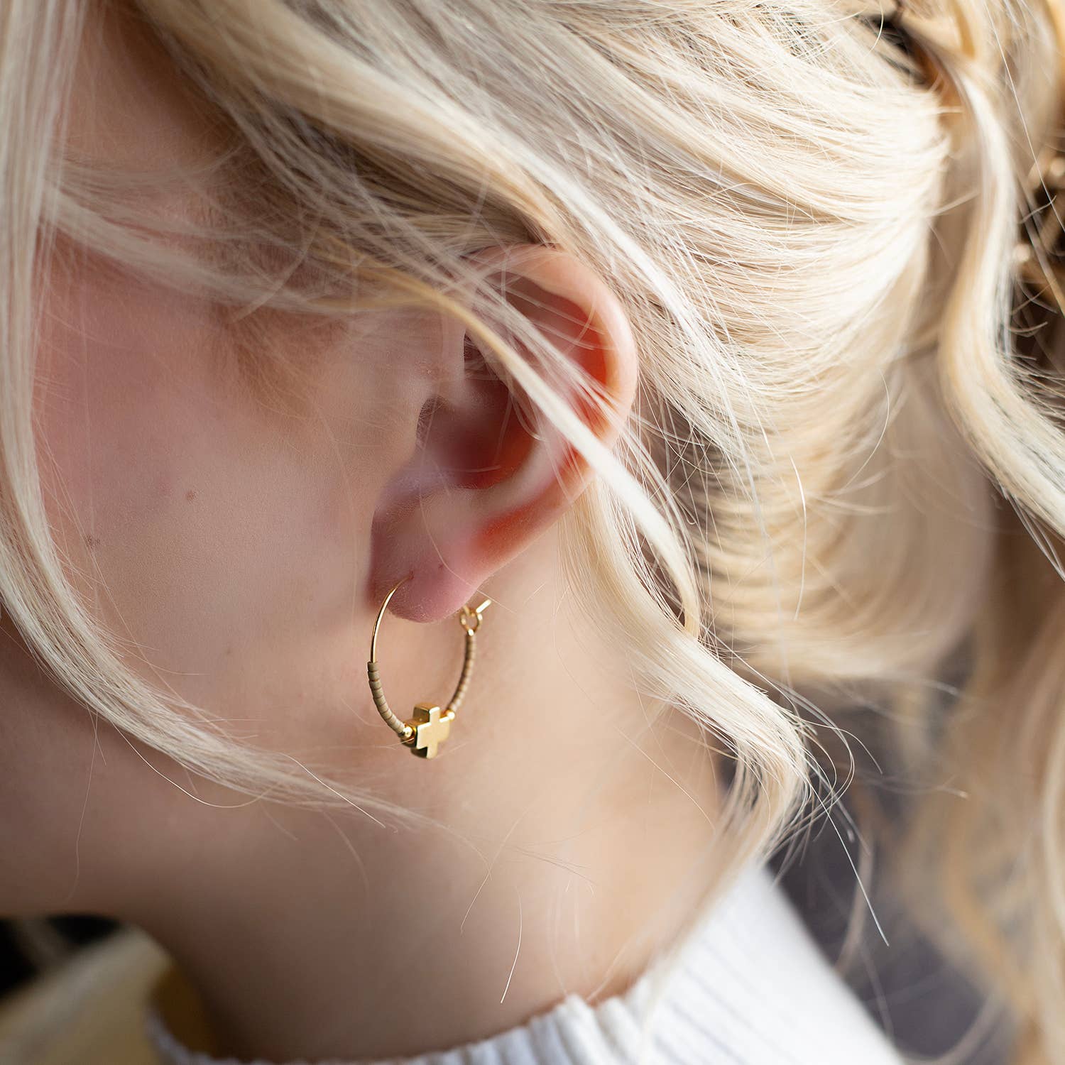Faithful Cross Earrings-Mocha | Beaded Earrings for Women