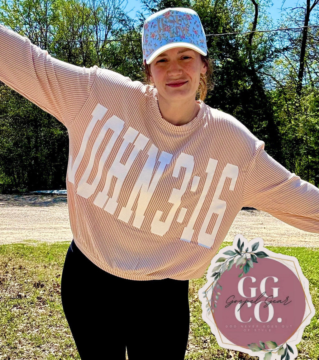 John 3:16 Christian Corded Crewneck Sweatshirt