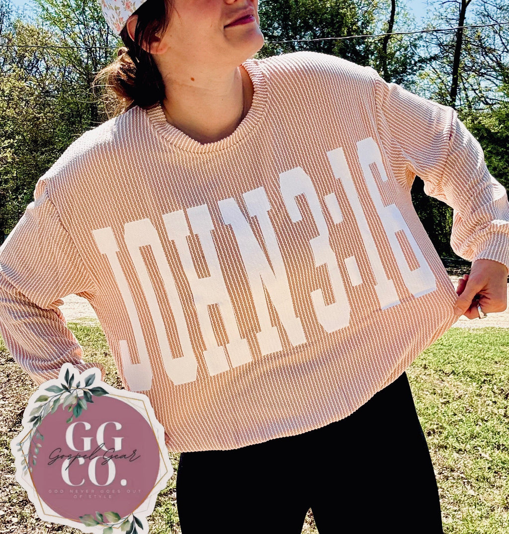 John 3:16 Christian Corded Crewneck Sweatshirt