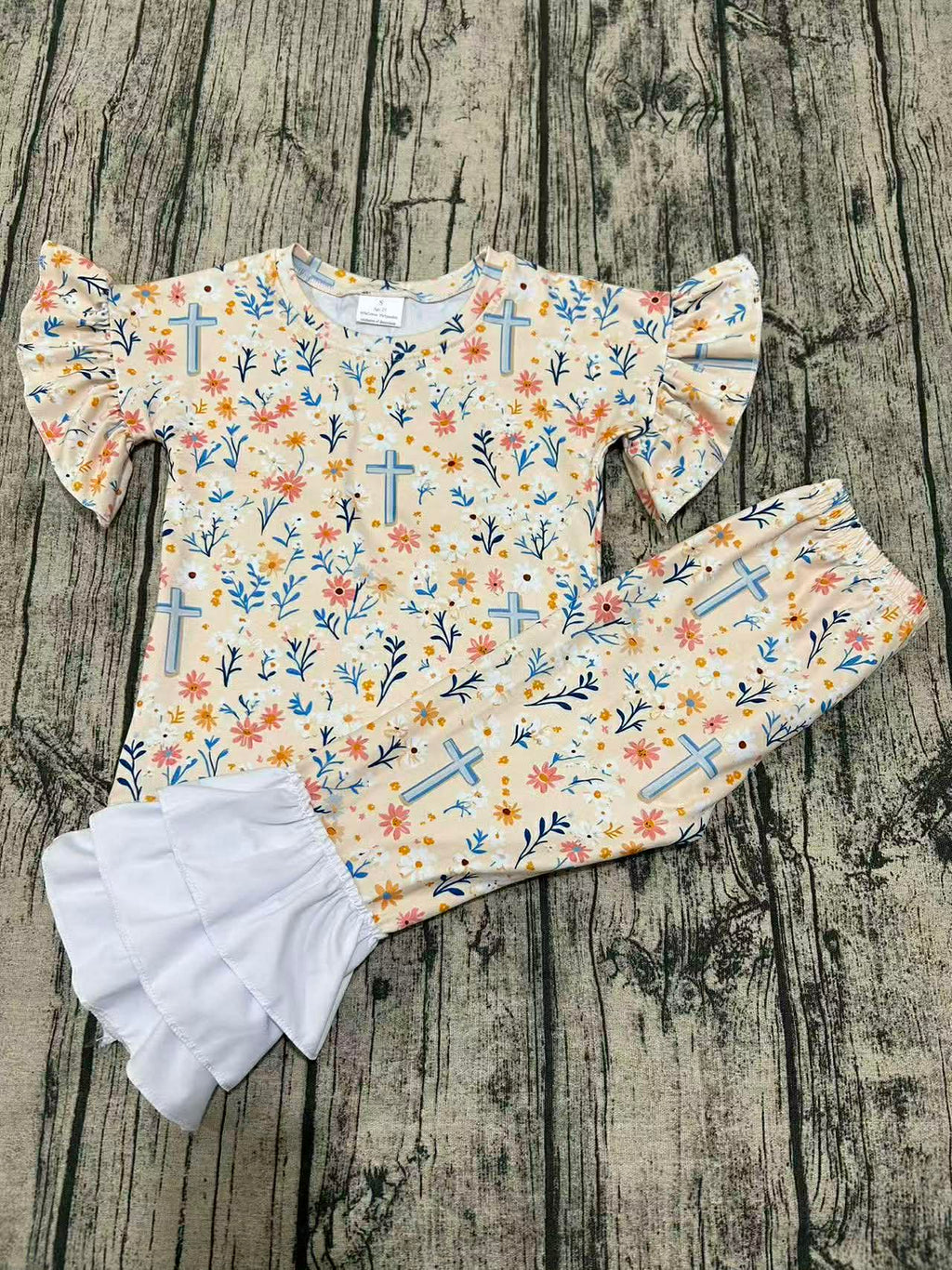 Floral Cross Two Piece Ruffle Set