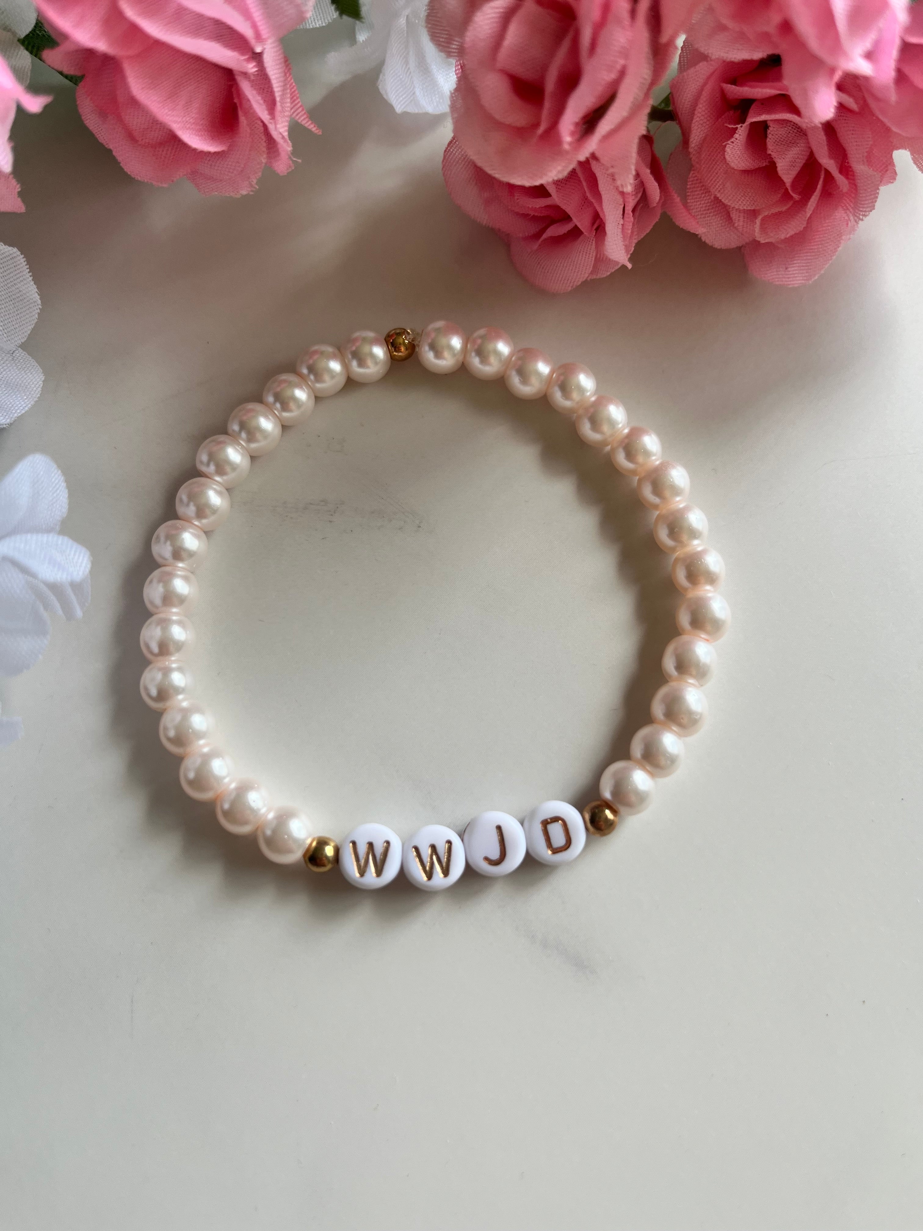 WWJD Bead Bracelet Natural Stone Faith Jewelry
