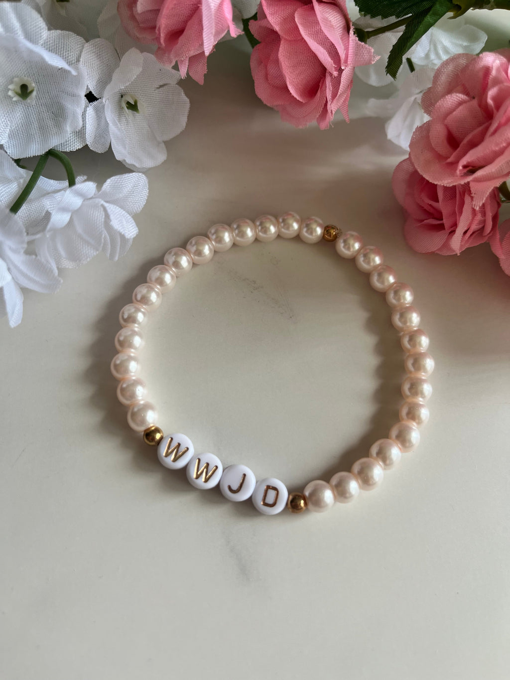WWJD Bead Bracelet Natural Stone Faith Jewelry