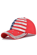 Fiery Red American Flag Rhinestone Decor Baseball Cap