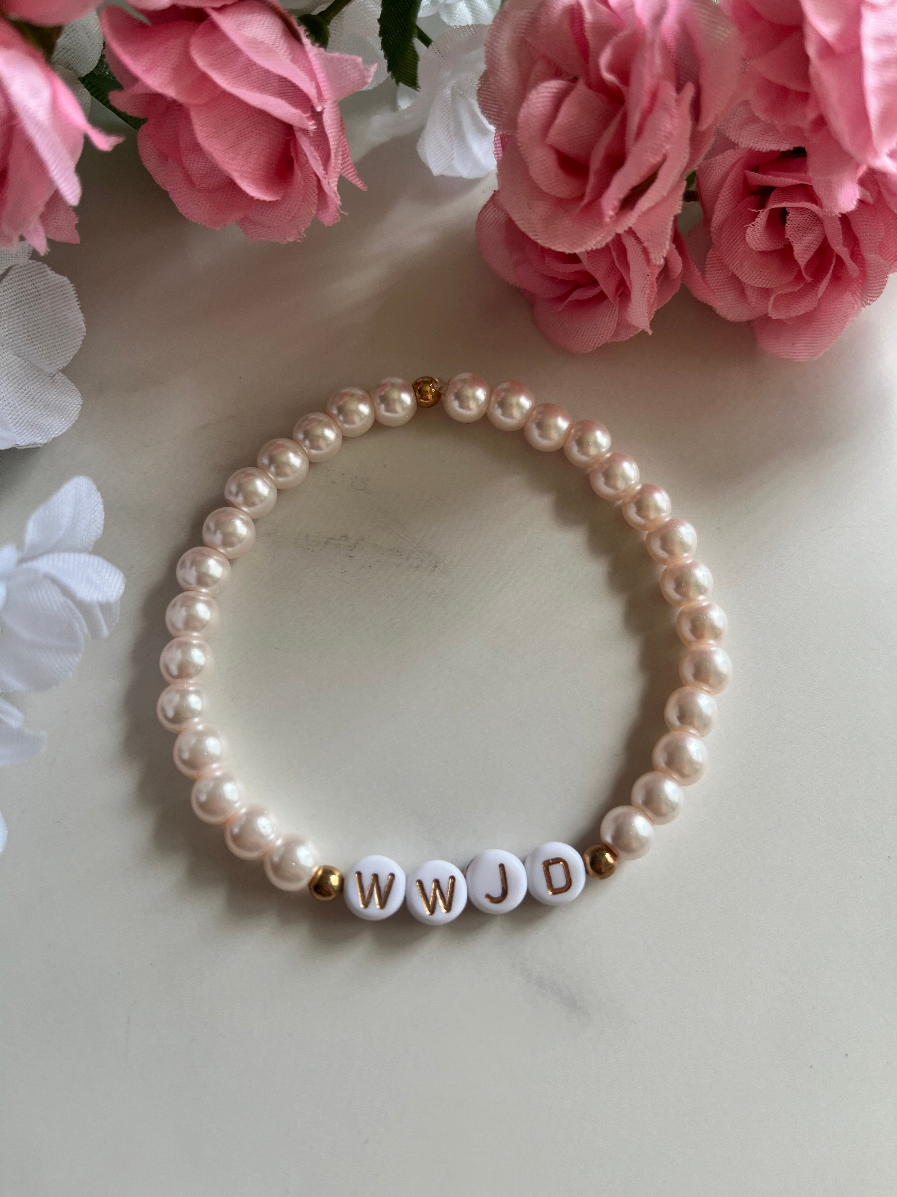 WWJD Bead Bracelet Natural Stone Faith Jewelry