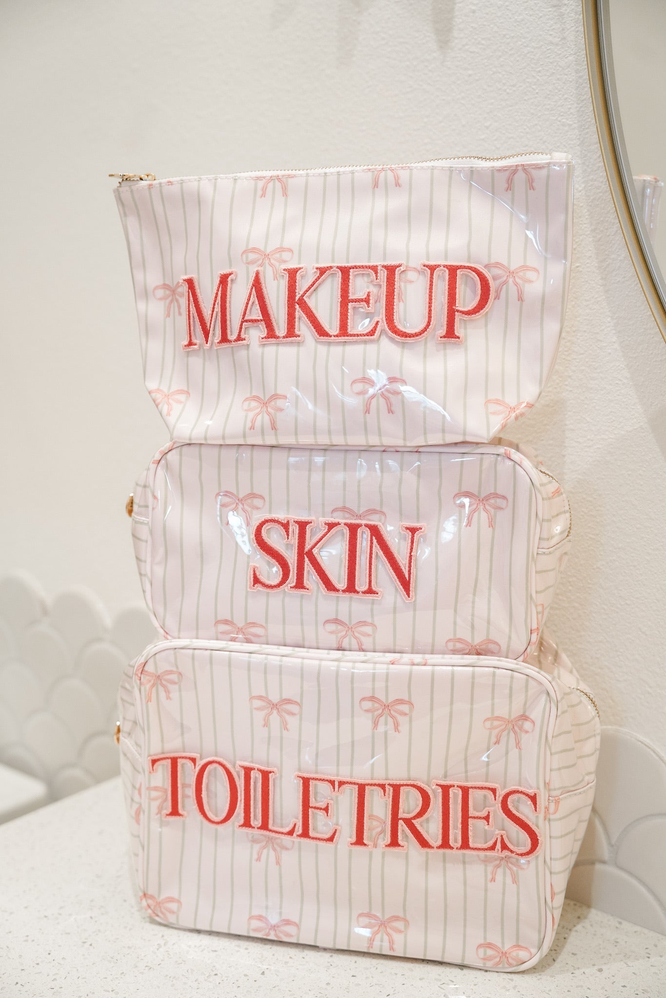 Pink Ribbons Clear Coat Makeup Bag