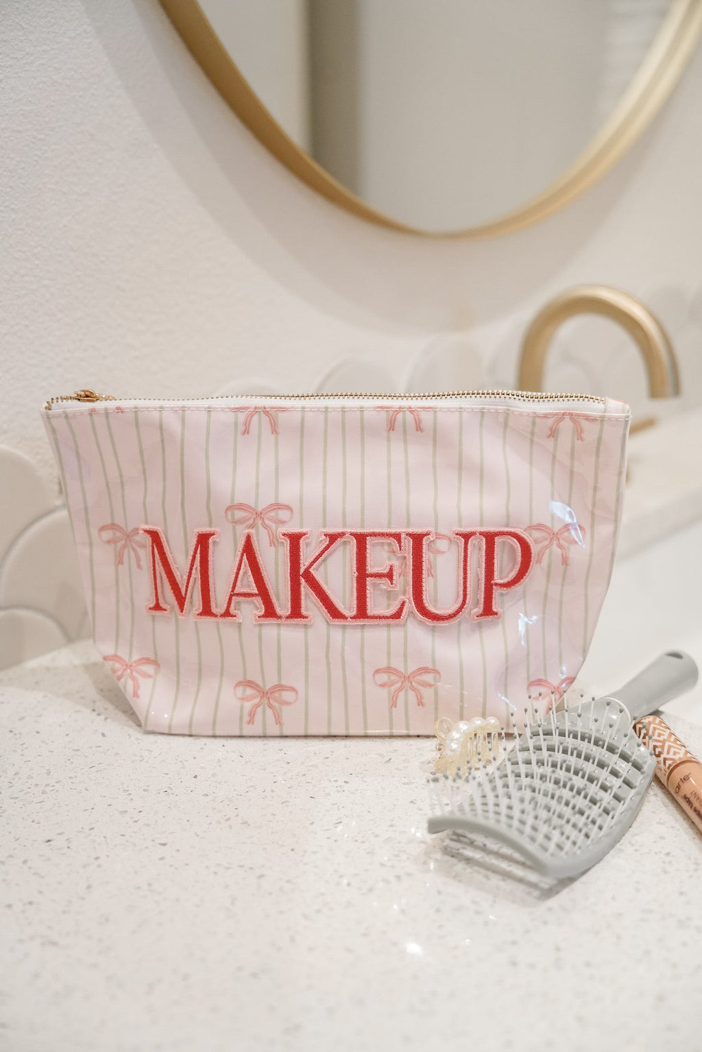 Pink Ribbons Clear Coat Makeup Bag