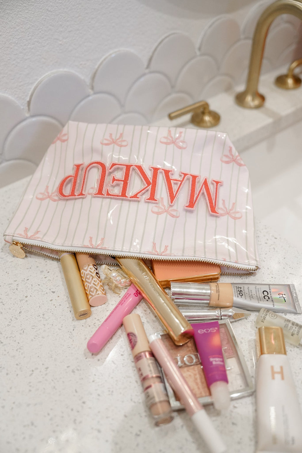 Pink Ribbons Clear Coat Makeup Bag