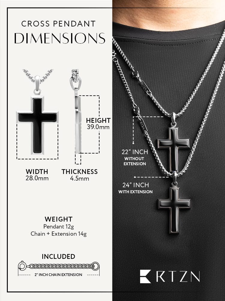 Men's Black Onyx Cross Pendant Necklace