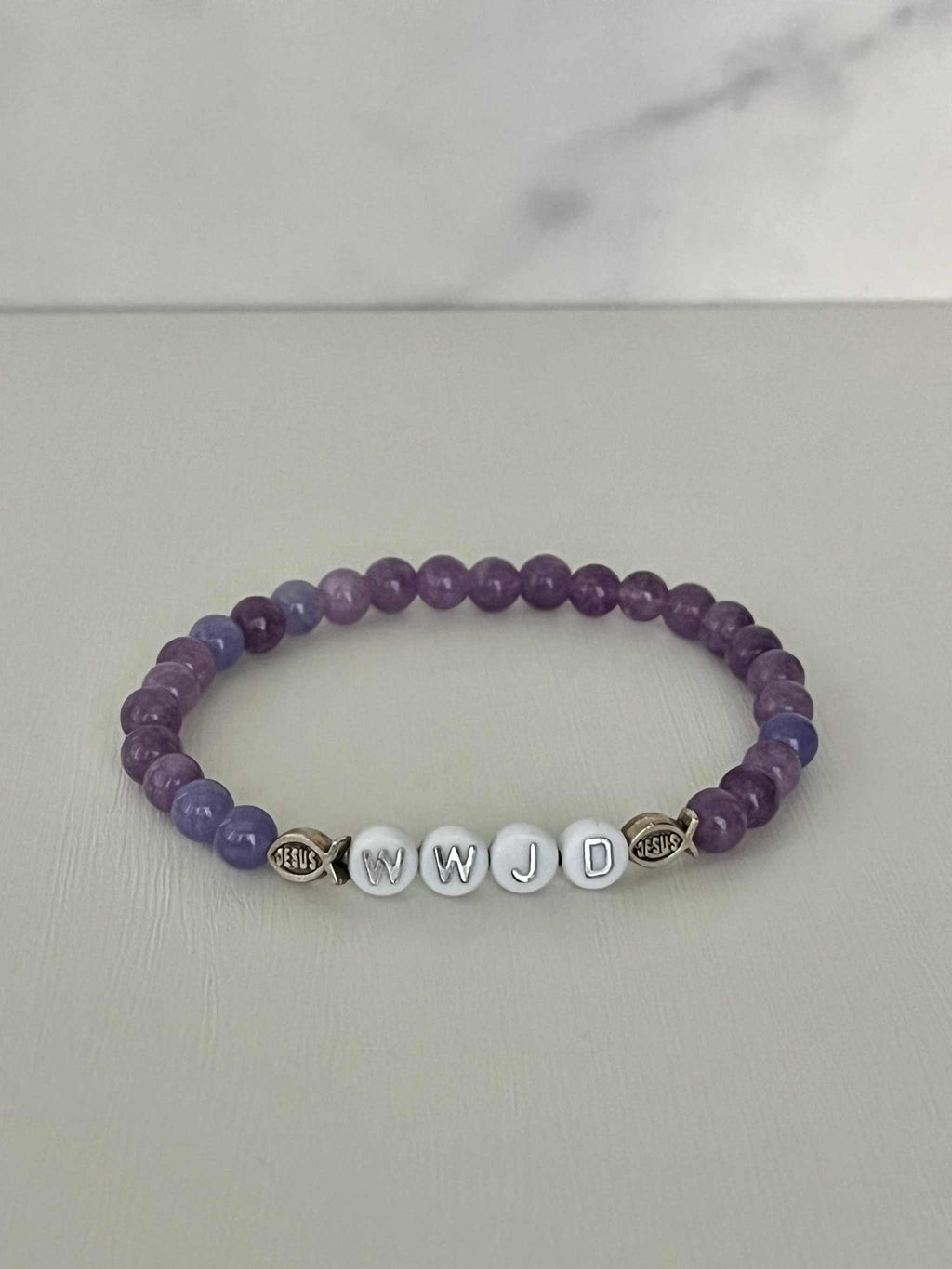 WWJD Bead Bracelet Natural Stone Faith Jewelry