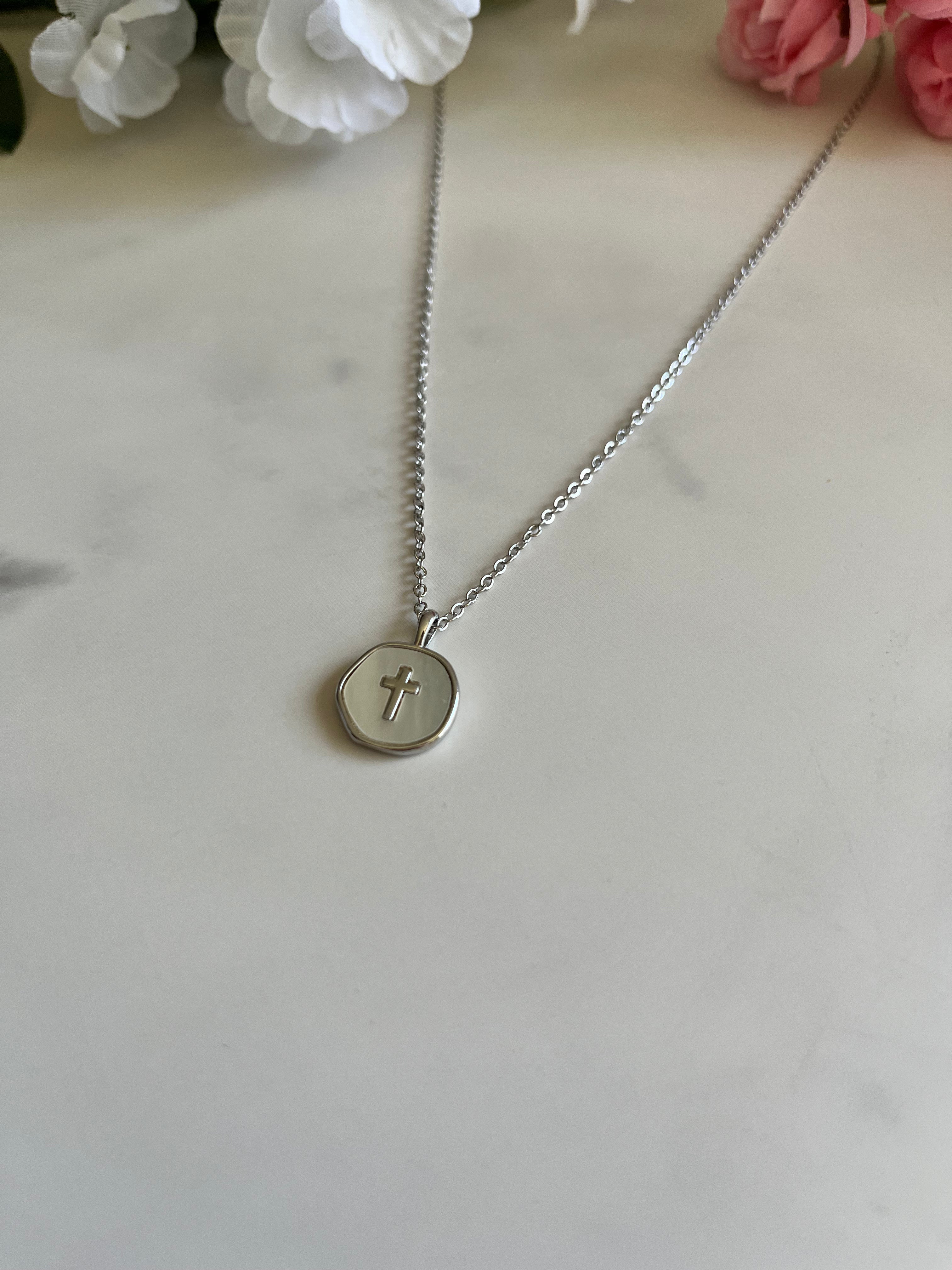 Silver Necklace Pearl Cross Pendant - Hypoallergenic and Timeless