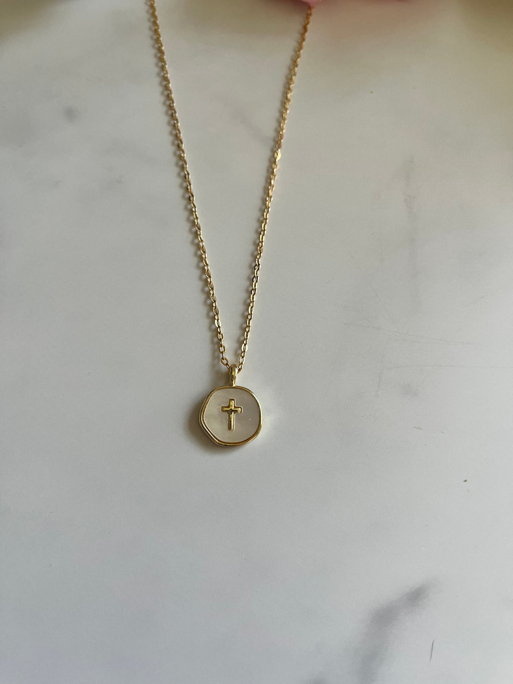 Gold Necklace with Pearl Cross