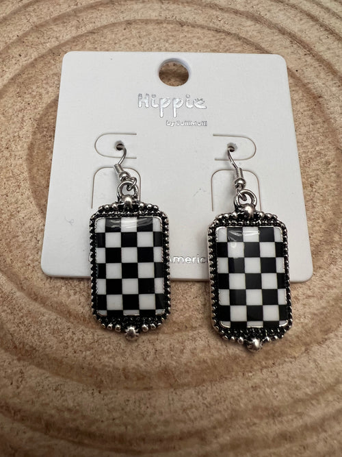 Checkered Rectangle Earrings