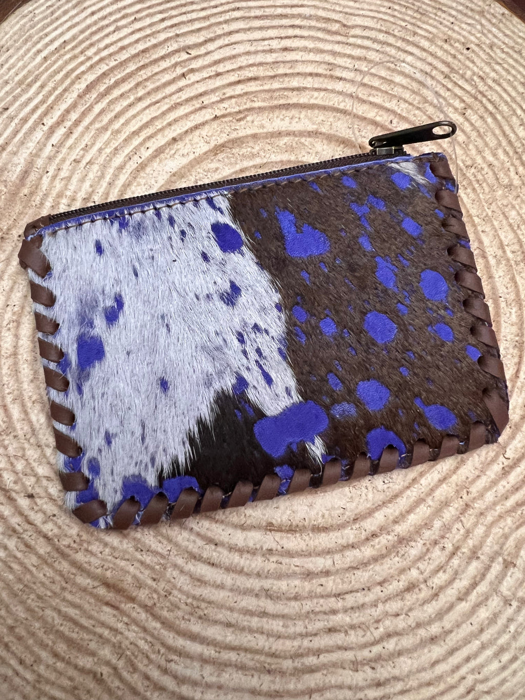 Hair on Hide Coin Purse - with dark blue paint