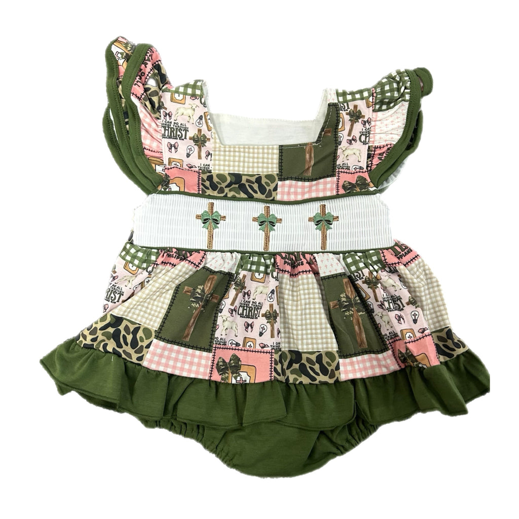Smocked Camo & Cross Romper