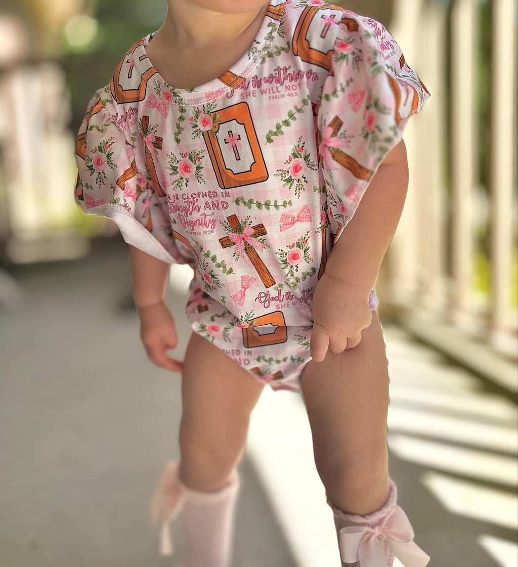 Bows & Cross Flutter Sleeve Onesie