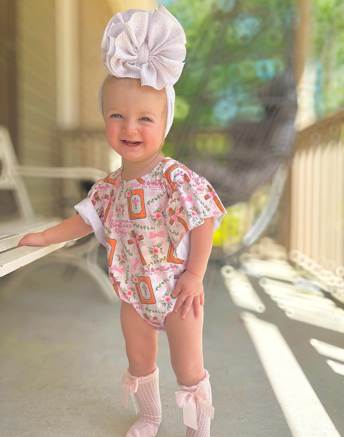 Bows & Cross Flutter Sleeve Onesie
