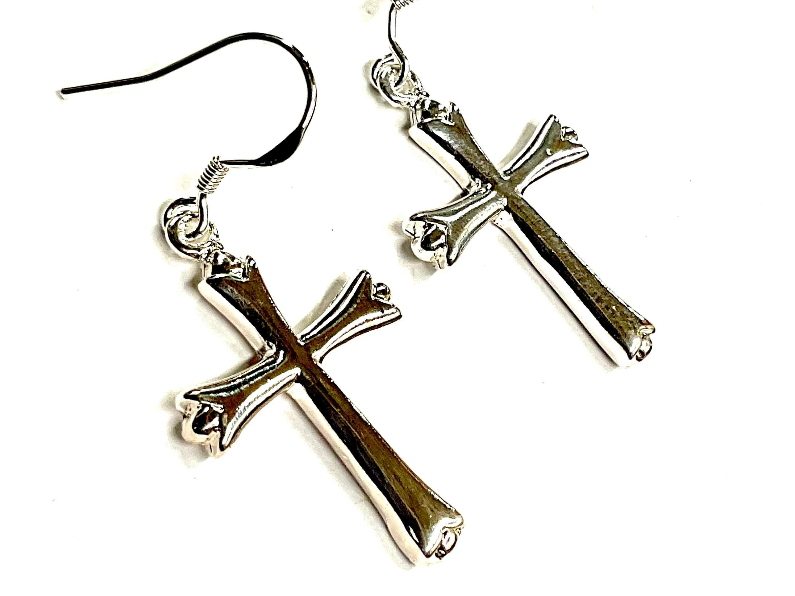 Large Dangle Sterling Silver Cross Hypoallergenic Earrings