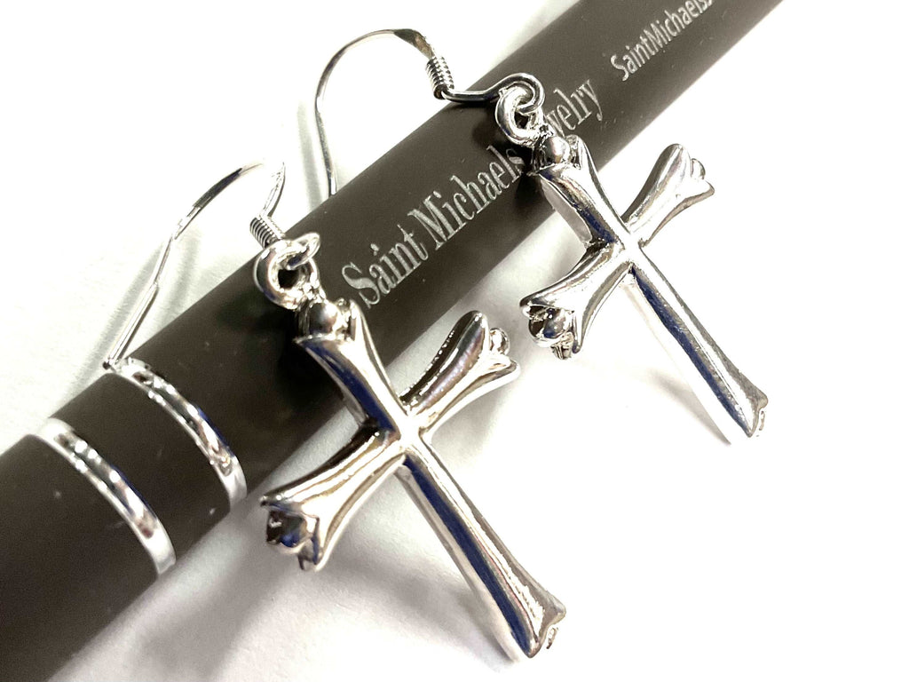 Large Dangle Sterling Silver Cross Hypoallergenic Earrings