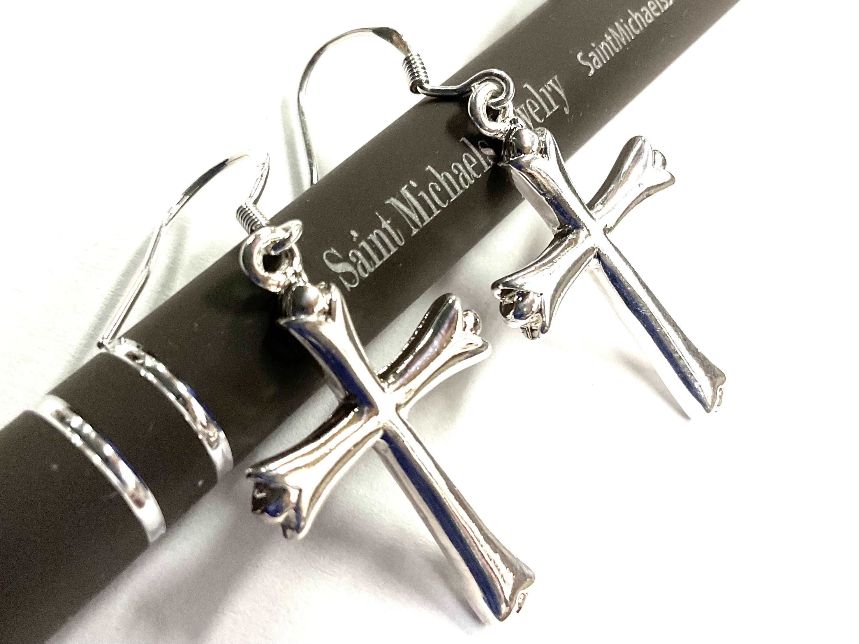 Large Dangle Sterling Silver Cross Hypoallergenic Earrings