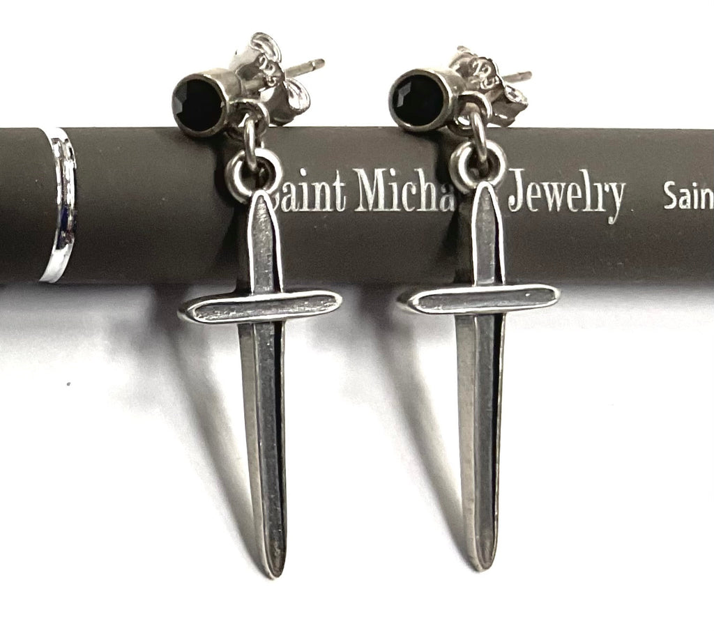 Solid Sterling Silver and Black Onyx Dangle Earrings