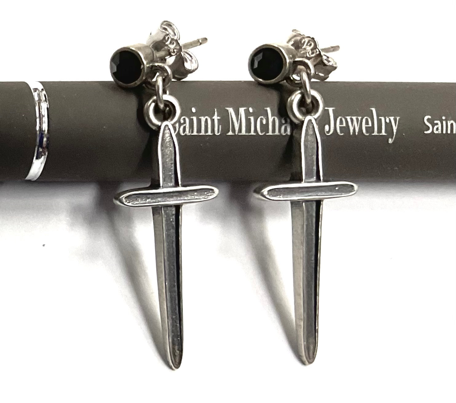 Solid Sterling Silver and Black Onyx Dangle Earrings