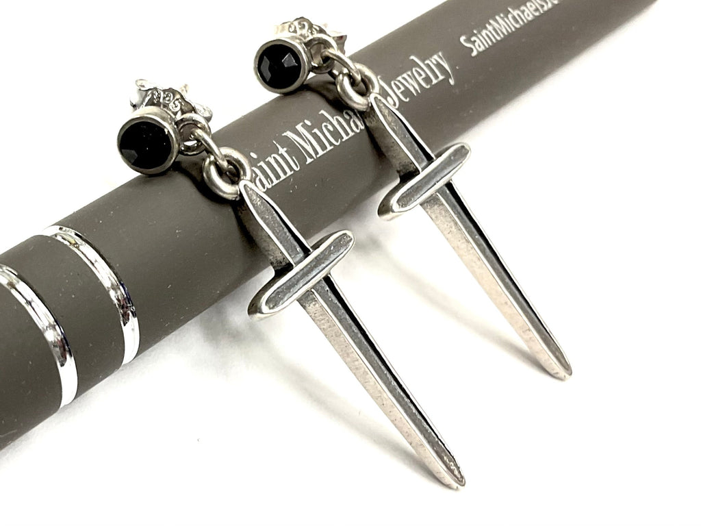 Solid Sterling Silver and Black Onyx Dangle Earrings