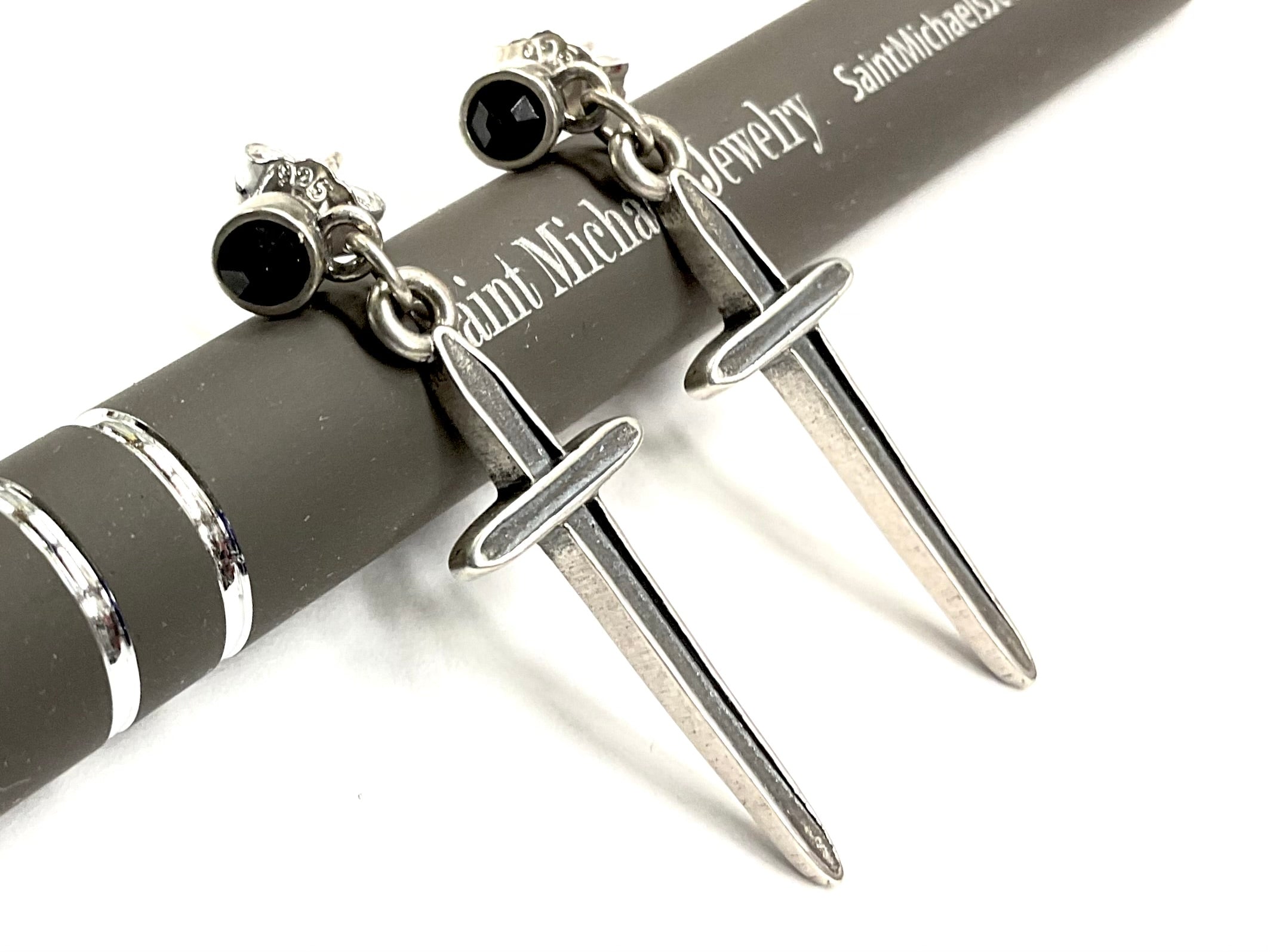Solid Sterling Silver and Black Onyx Dangle Earrings
